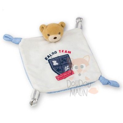  blue denim baby comforter bear team même pas peur blue white 